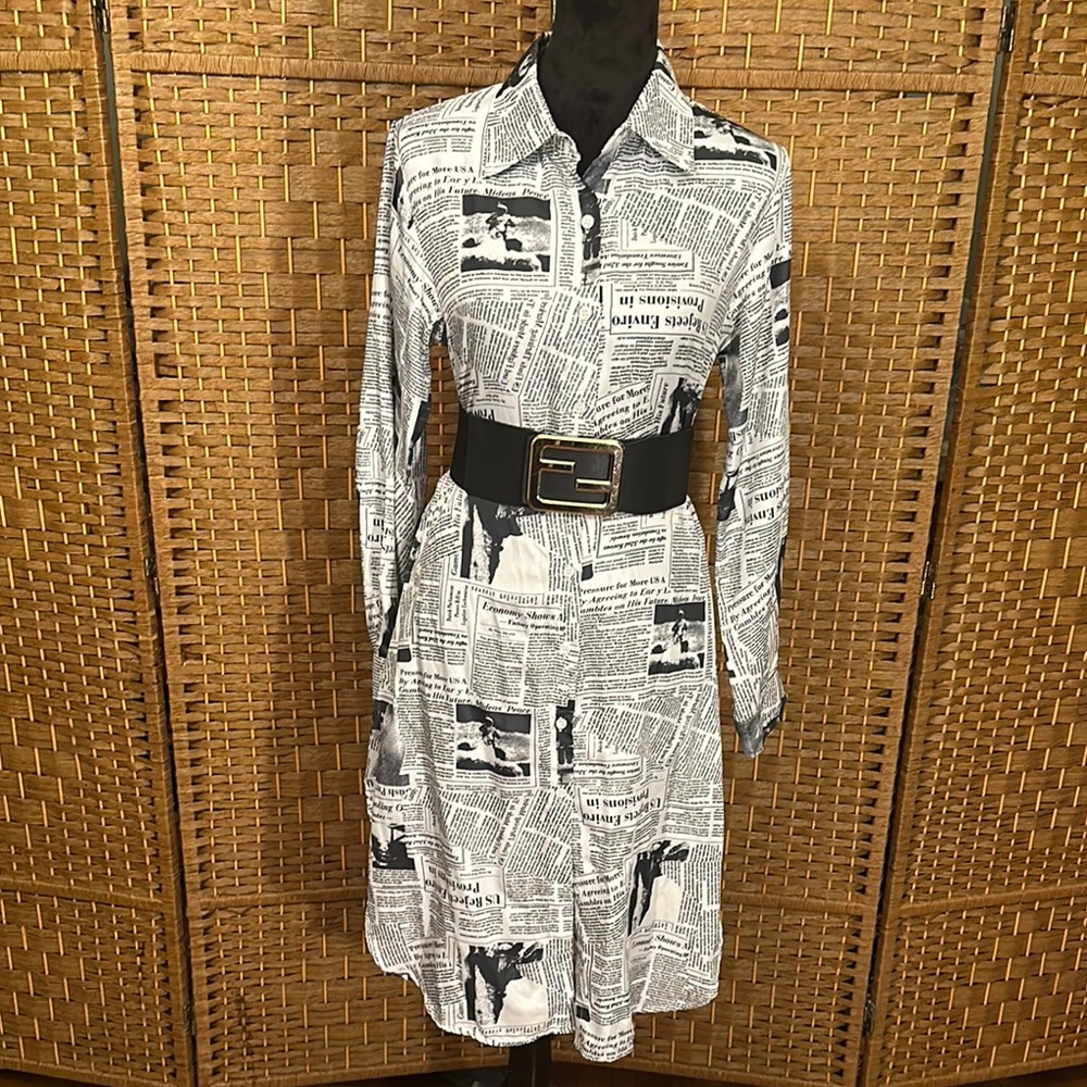 Black and White Newspaper Print Dress